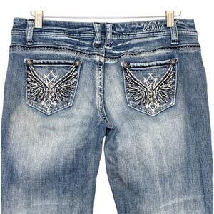 VTG Y2K Low Rise Flare Jeans 30x32* Bling Wings Embroidered Studded Bratz Grunge